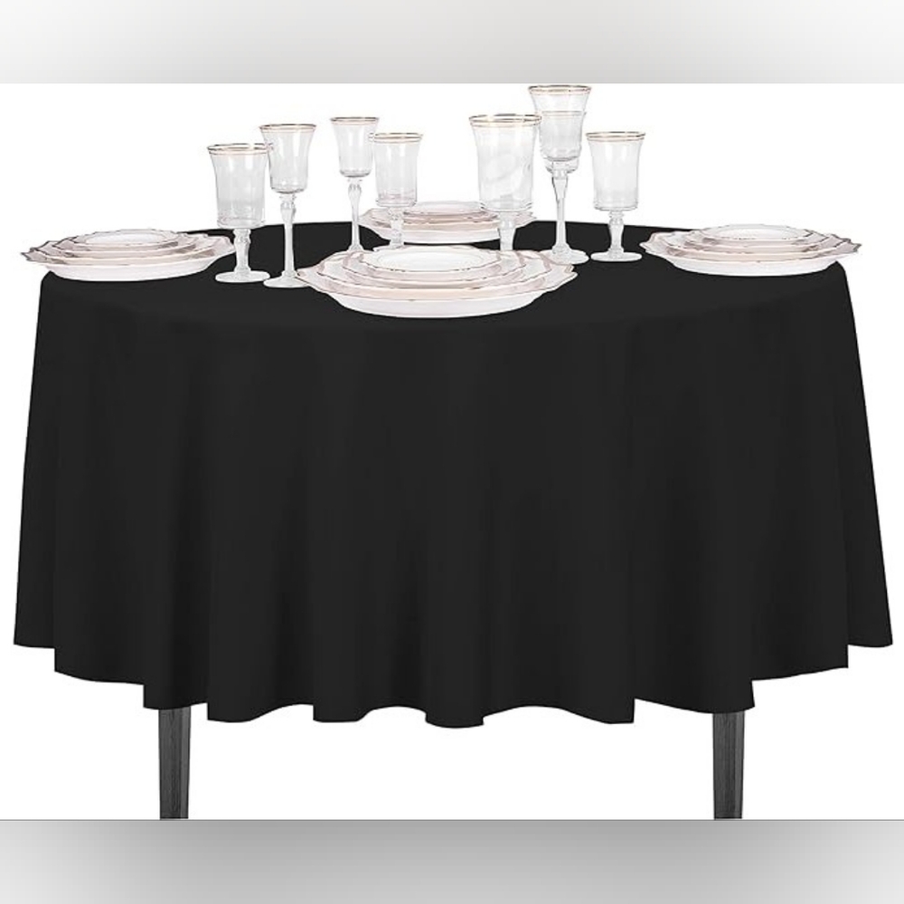 Banquet black cloth fabric tablecloth 90 in round, polyester